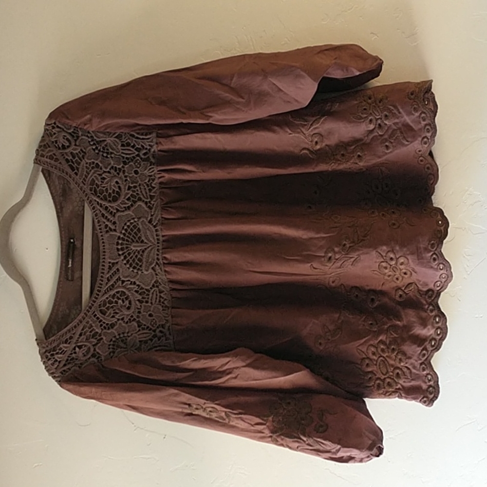 Brown Eyelet Blouse
